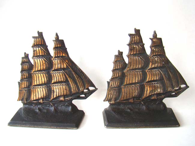 A pair of Antique cast iron 'Clipper Ship' bookends circa 1920